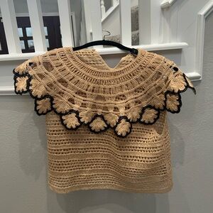 Zara Tan Crochet Top with Black Detailing